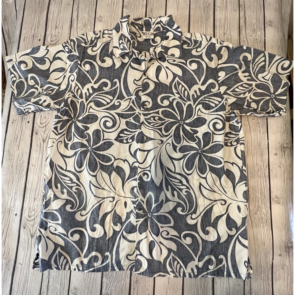 Go Barefoot Hawaiian Tradition Full Button Up Shirt XL Tall Blue And White